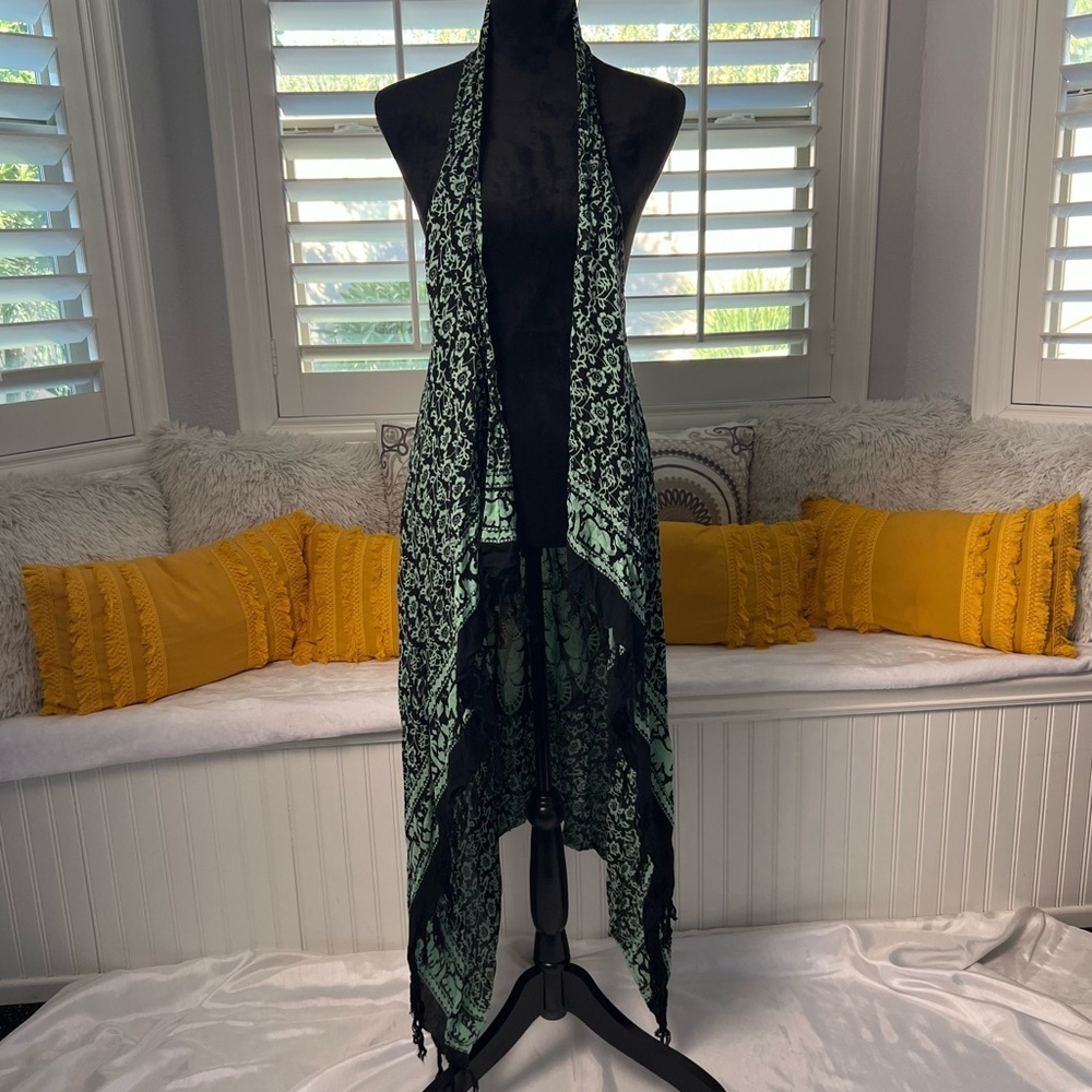 Mint & Black Mandala Kimono Vest | Boho Chic Layer | Festival Style